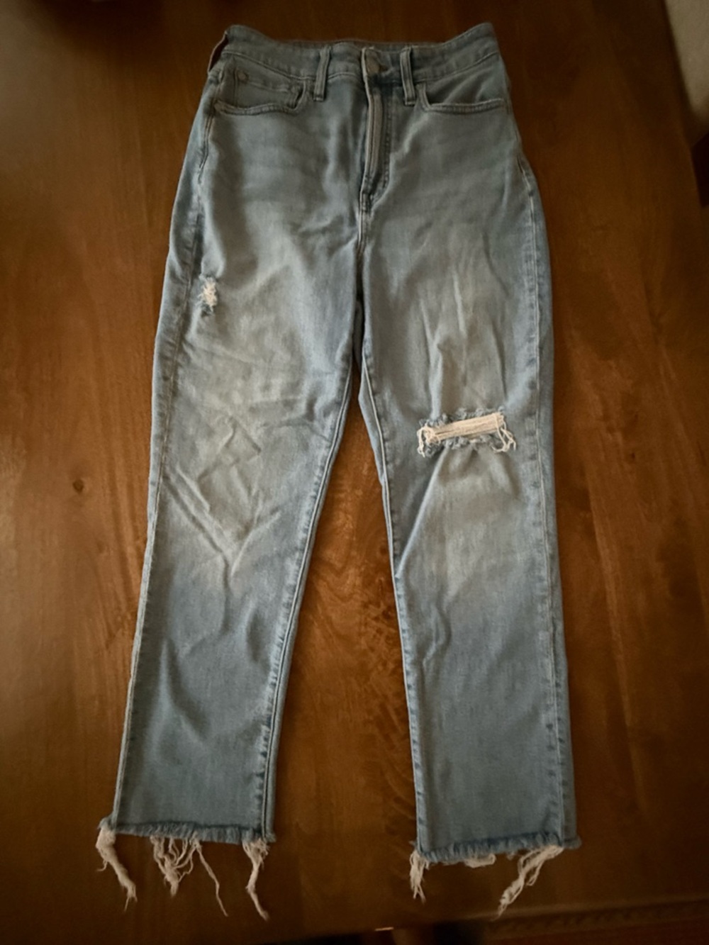 Madewell Light Blue Ripped Straight Leg Jeans